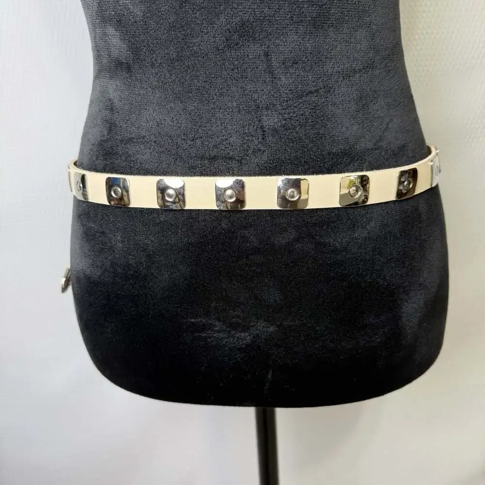 Vintage Forenza Genuine Leather Cream Studded Belt Silver Hardware Size L Rocker